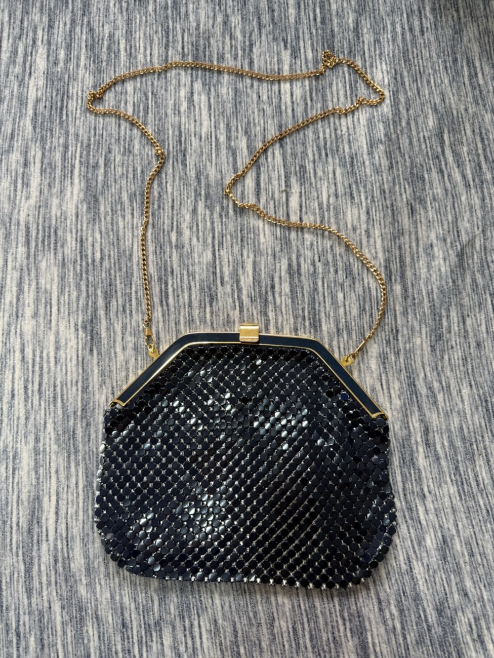 Vintage Navy Sequin Clutch with Gold Chain